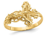 Ladies 14K Yellow Gold Diamond-cut Crucifix Cross Ring